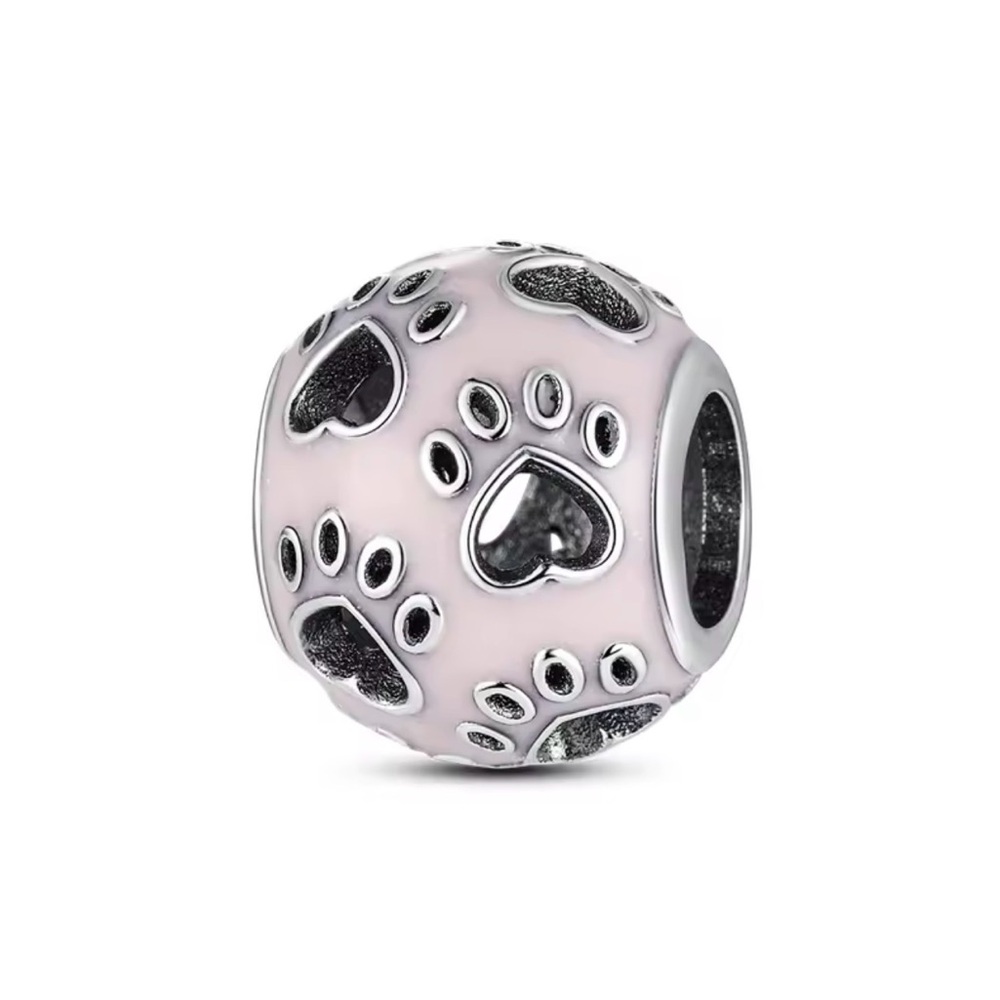 Pink Paw Print Charm Bead
